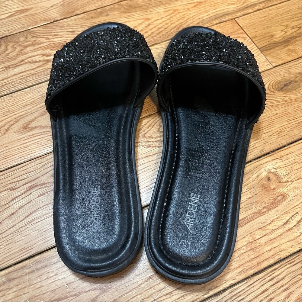 Ardene Black Glitter Slides, Size 9 - Picture 2 of 5